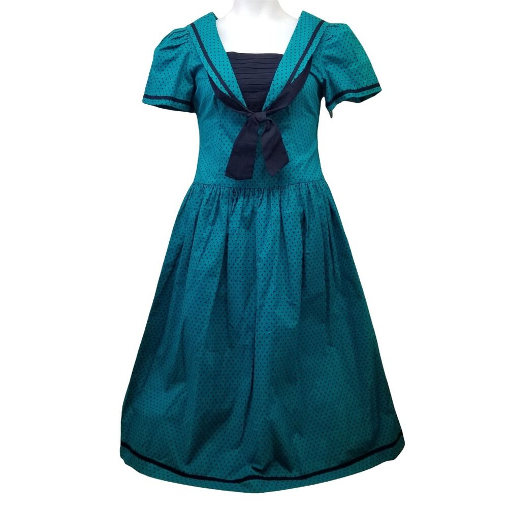 Misty Lane 9 10 Sailor‎ Dress Green Black Polka Dot Vintage Cosplay Fitted Bow
